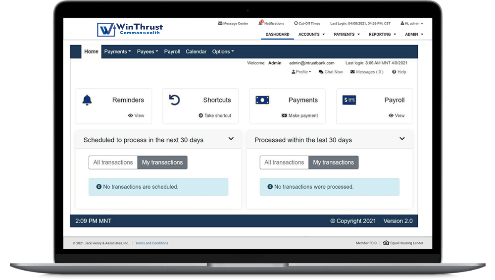 Screenshot of Business Online Banking Bill Pay on a laptop